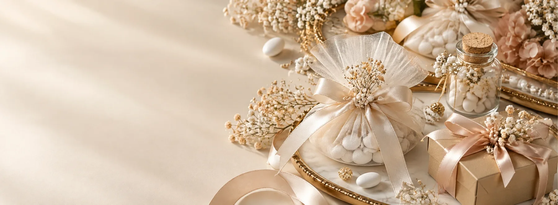 Tül keseli nikah şekeri, cam şişe ve isim baskılı nikah magnetleri